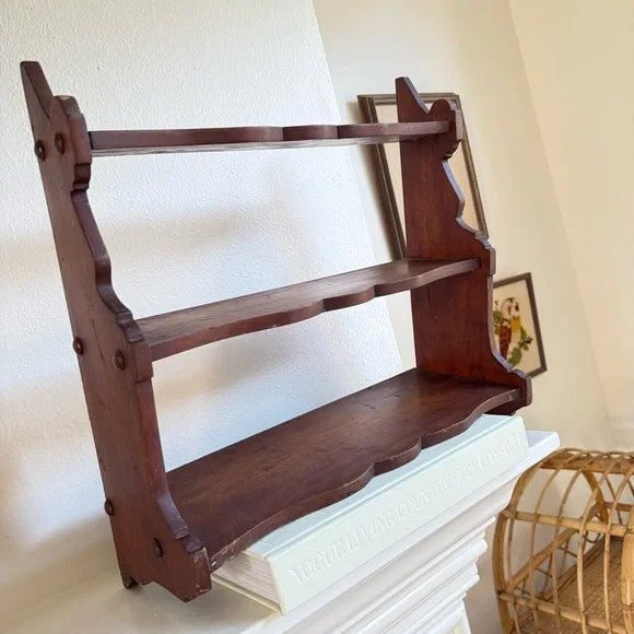 Antique Brown Wooden Wall Shelf - Picture 2 of 2